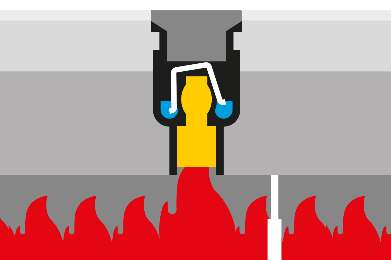 Sketch: The drain is blocked off thanks to the fire protection insert