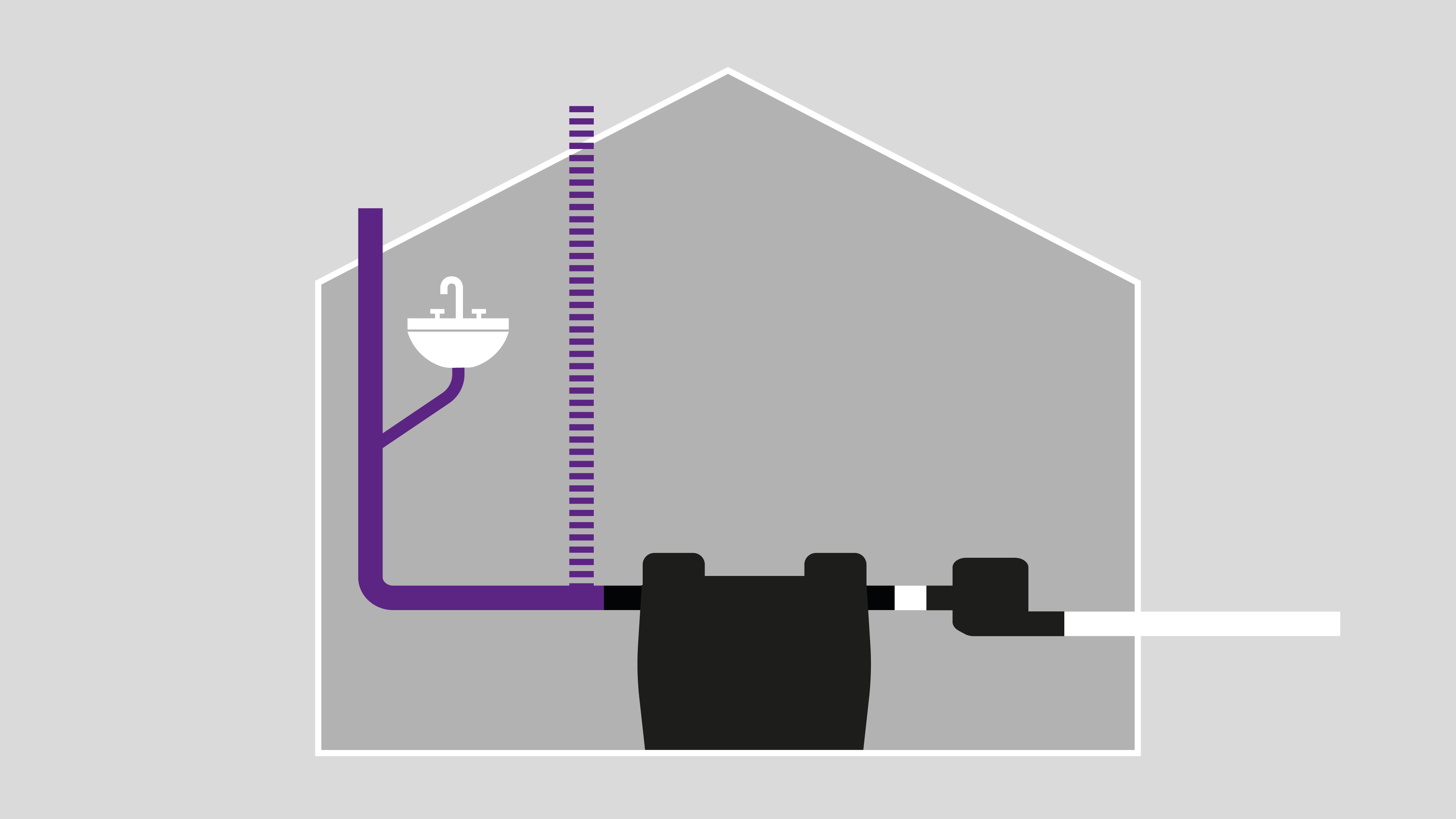 Sketch: Grease separator in the building with inlet and ventilation pipes