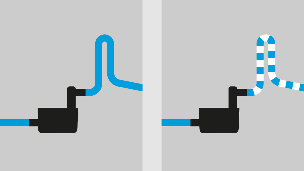 Continuous operation vs. batch operation A diagram comparing a lifting station in continuous operation with one in intermittent operation.