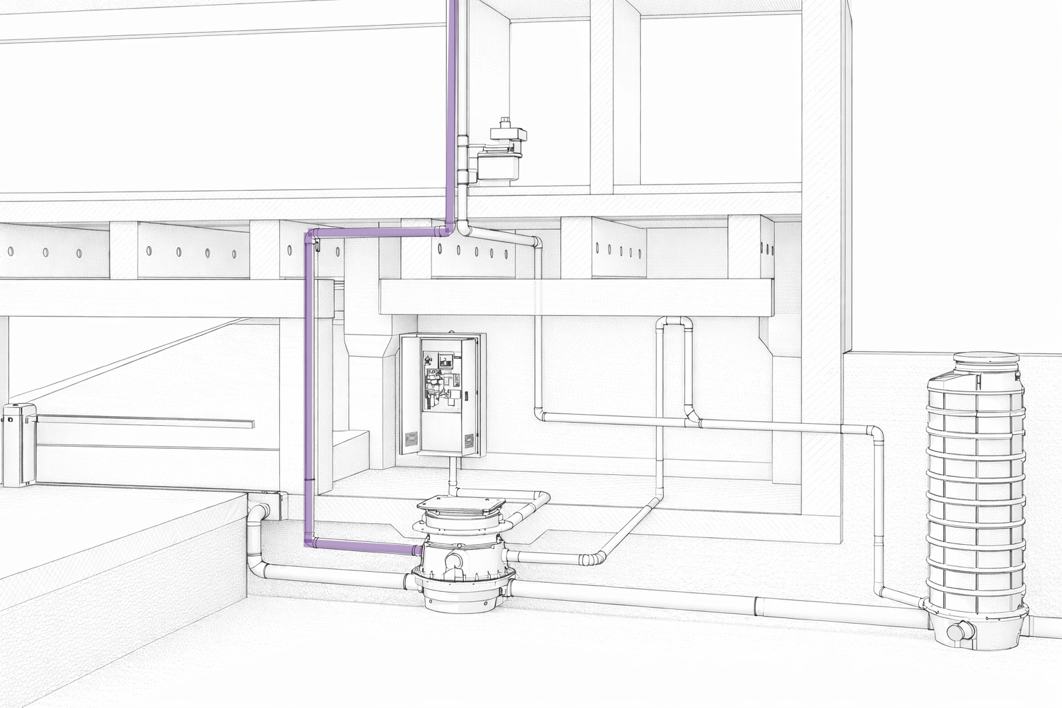 Installation diagram in the basement with ventilation