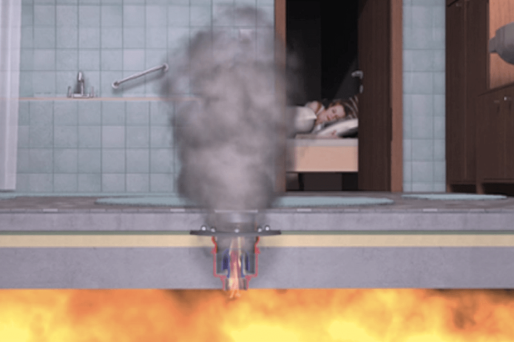 Image of smoke spreading through the flat without fire safety measures in the drain