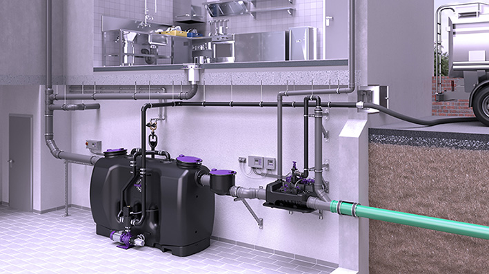 Installation recommendation: EasyClean free grease separator with Ecolift L hybrid lifting station Installation recommendation: EasyClean free grease separator with Ecolift hybrid lifting station
