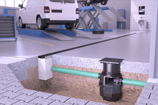 Installation recommendation: EasyOil ground 1.5 oil/petrol separator, System B, LW 400, for car workshops Installation recommendation: EasyOil ground 1.5 oil/petrol separator, System B, LW 400, for car workshops