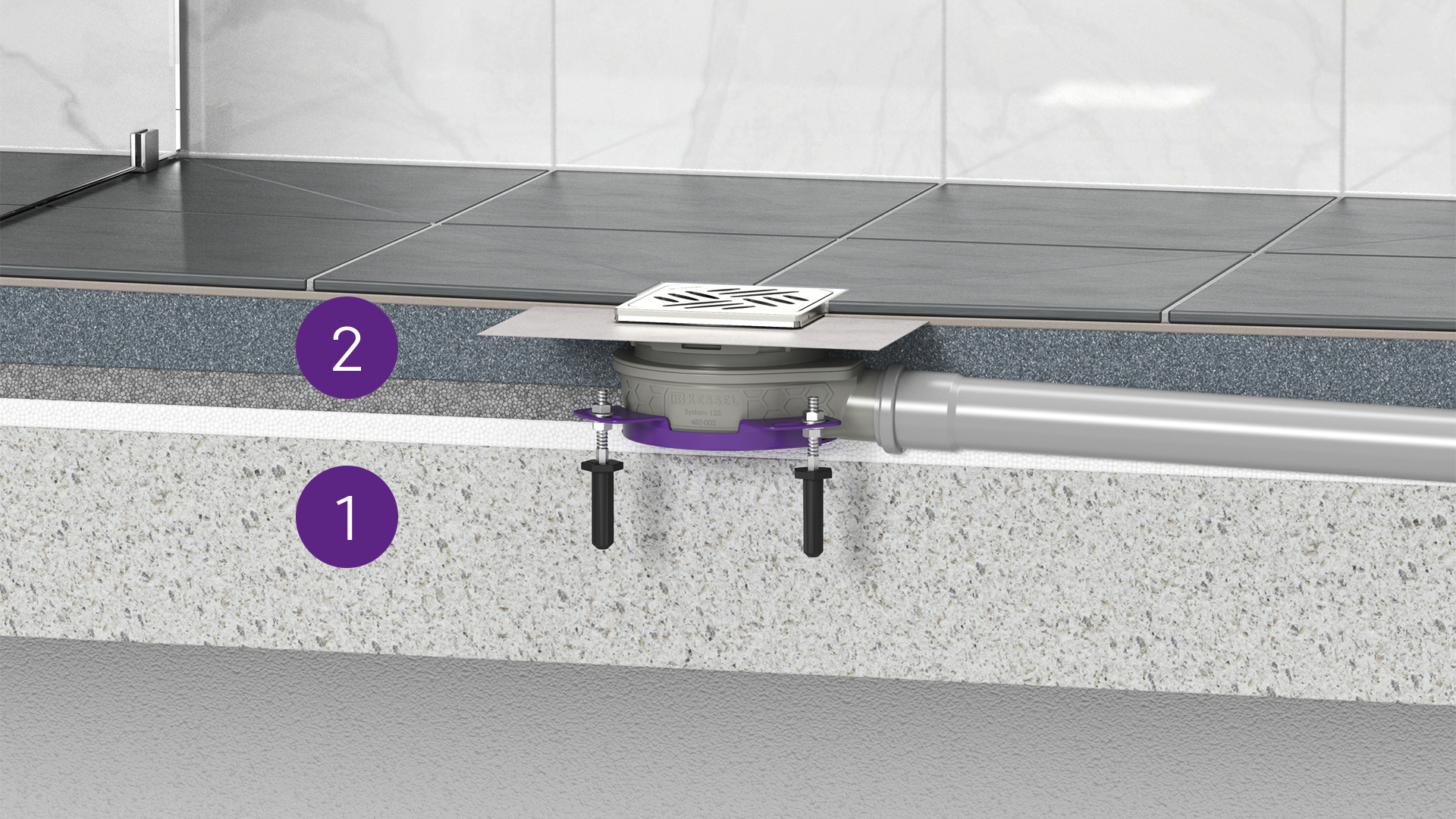 Installation example: The Ultraflat bathroom drain in a shower