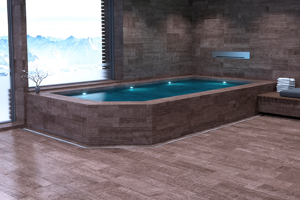 Spa area with a pool surround of the Linearis Infinity channel. Spa area with a pool surround of the Linearis Infinity channel.