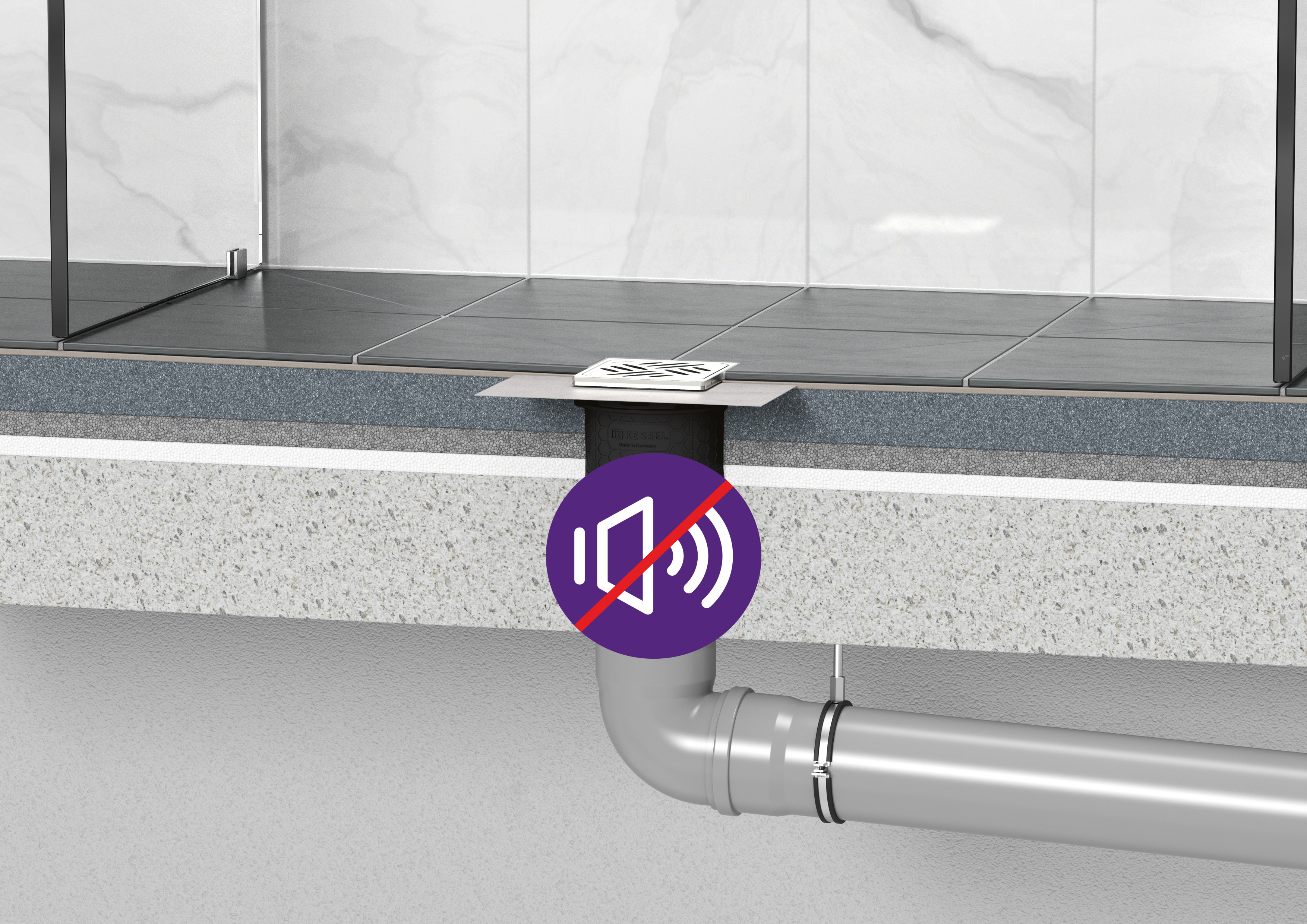 Installation guide: Drain in a shower with sound insulation marking Installation guide: Drain in a shower with sound insulation marking