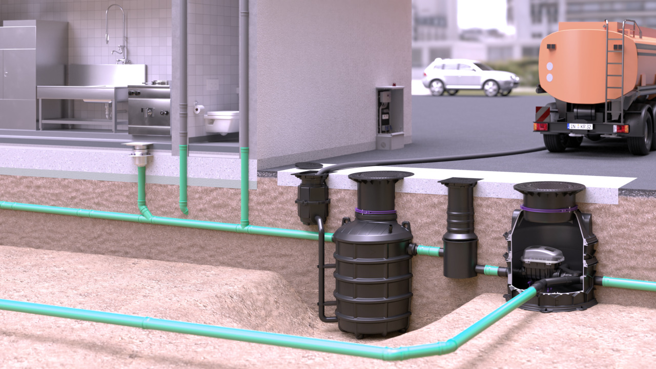 Installation recommendation: EasyClean ground Direct grease separator with Pumpfix F in the engineering chamber Installation recommendation: EasyClean ground Direct grease separator with Pumpfix F in the engineering chamber