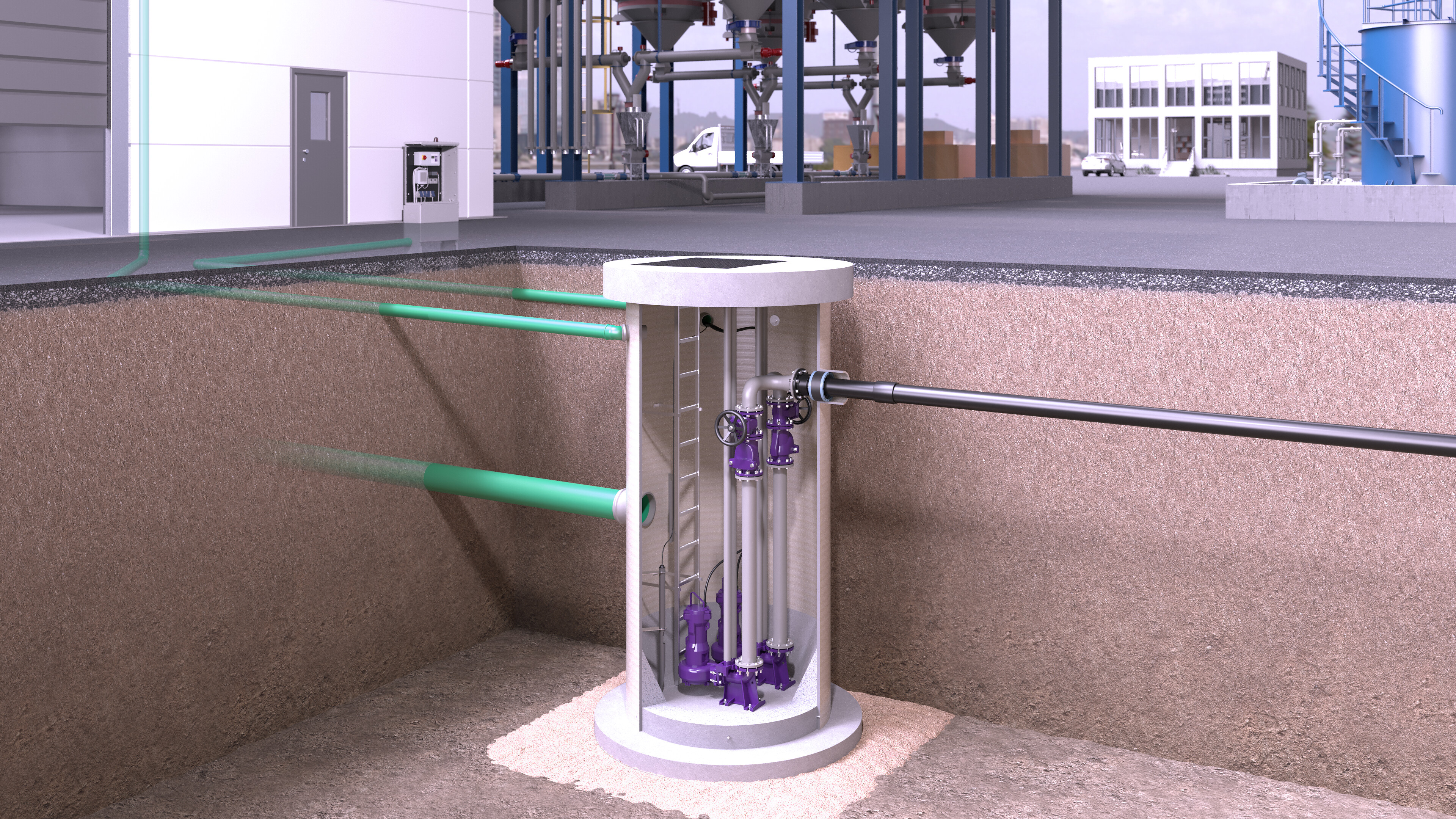 Installation recommendation: Underground GRP collection tank with pumps Installation recommendation: Underground GRP collection tank with pumps