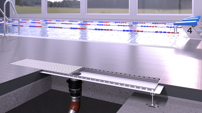 Stainless steel channel in swimming pools