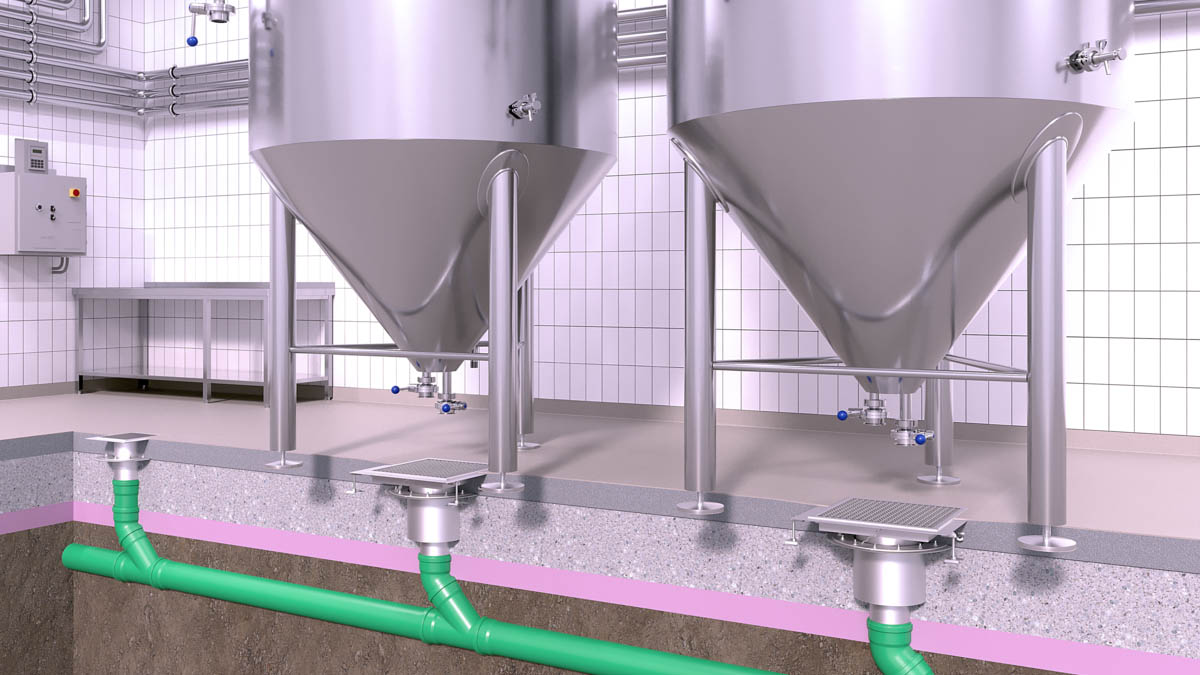 Installation proposal for large-diameter stainless steel drains in a brewery