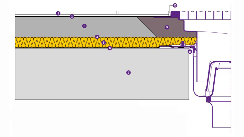 Design with a stainless steel channel with a 15 mm glued flange for a tiled floor covering Design with a stainless steel channel with a 15 mm glued flange for a tiled floor covering
