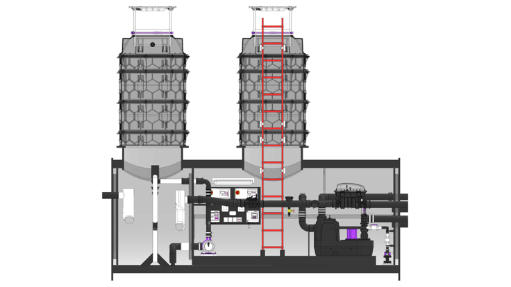 Technical drawing of a grease separator in a twin walled re-enforced pipe for recessed installation in the ground