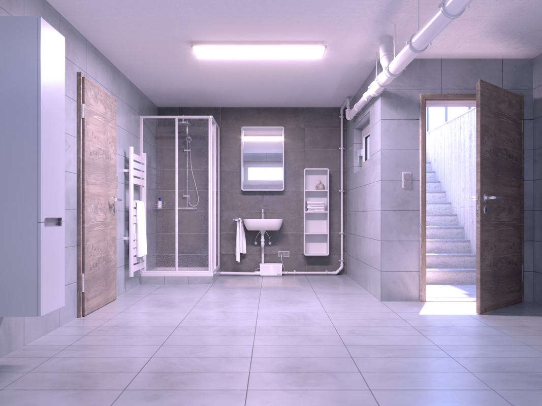 Minilift S small lift retrofitted in a bathroom in the basement.