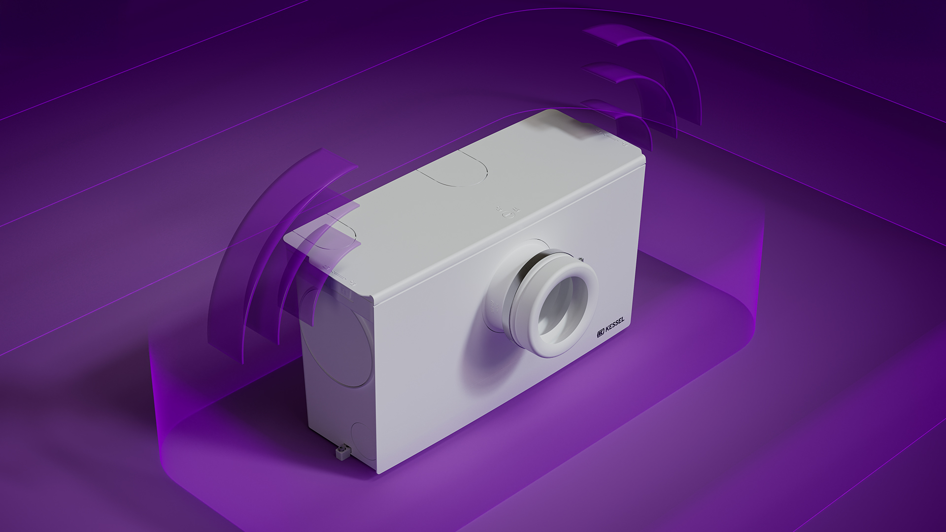 Alarm function Minilift L small lifting station with schematic representations of sound waves.