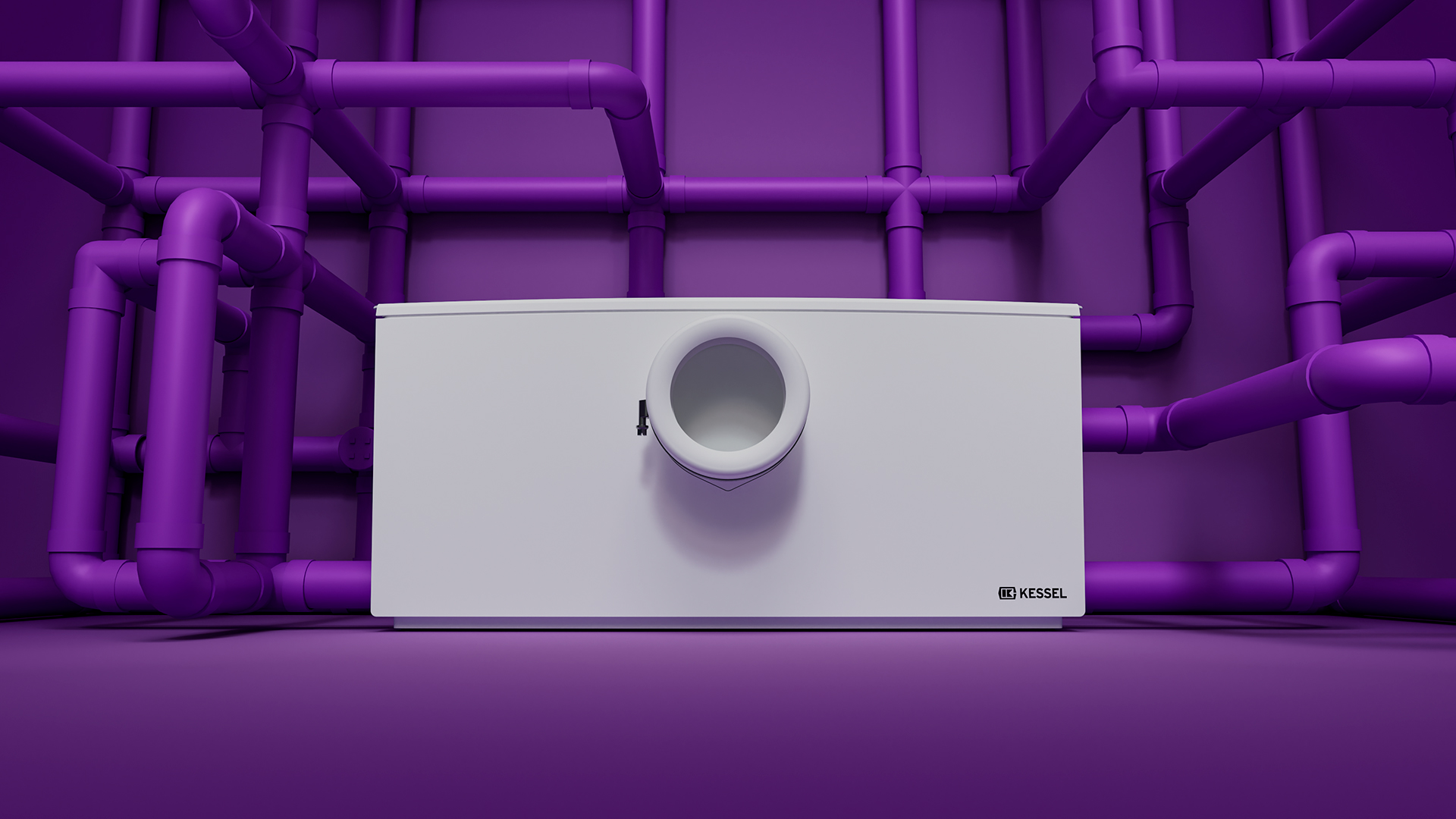 A small lifting station to which numerous pipes are connected from all directions.