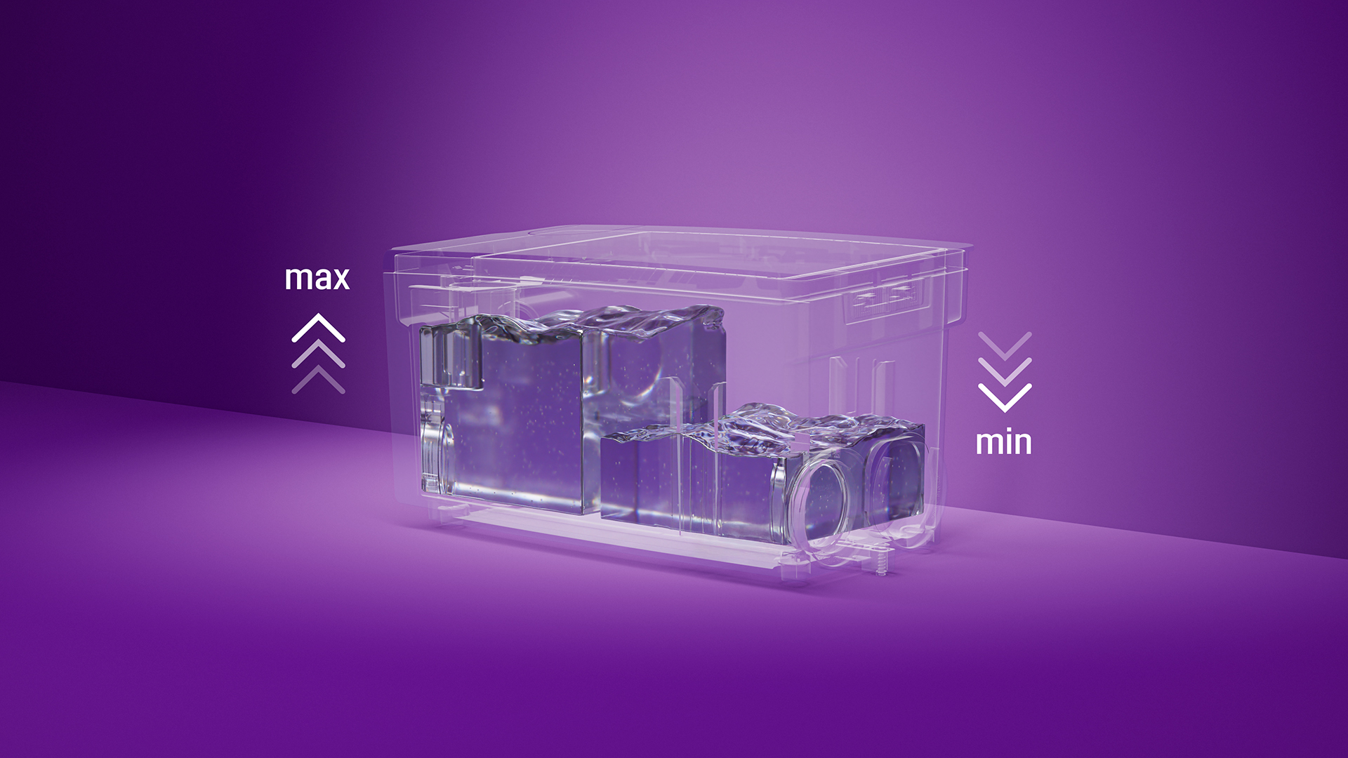 Illustration of a Minilift tank, with the fill level high on one side and low on the other.