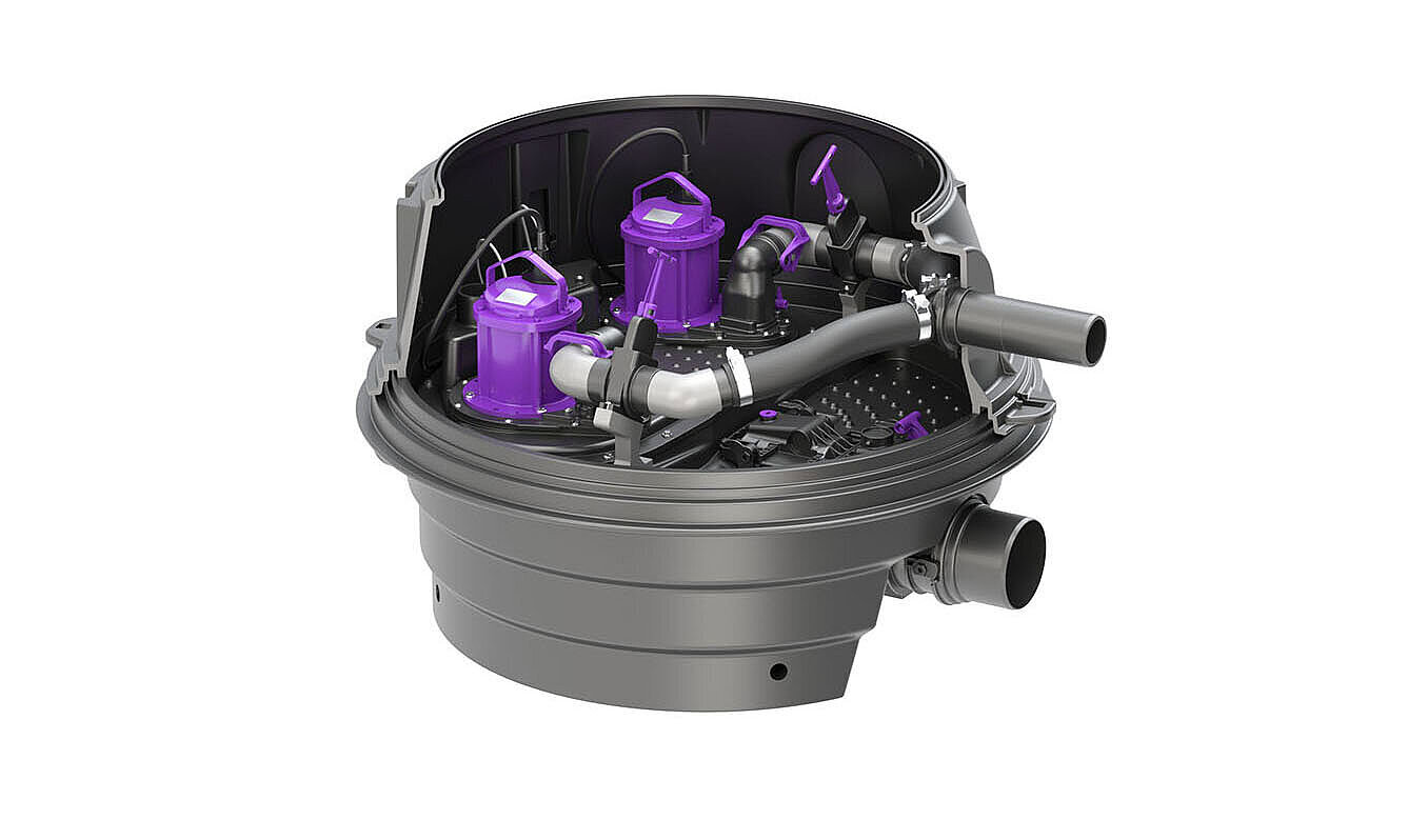 Hybrid lifting station Ecolift XL, for very low installation, dry installation