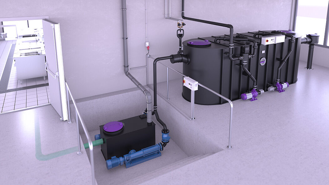 Installation example: Grease separator with Progressiv Cavity Pump