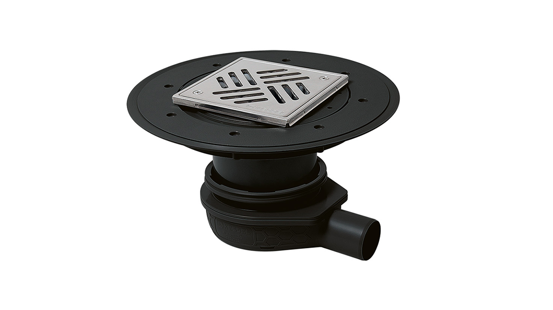 The Ultraflat 79 bathroom drain, DN 50, with a Variofix upper section and a slotted cover The Ultraflat 79 bathroom drain, DN 50, with a Variofix upper section and a slotted cover