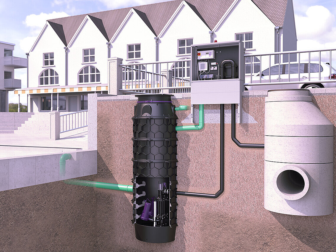 Installation diagram: Polymer engineering chambers with Aqualift F XL Installation diagram: Polymer engineering chambers with Aqualift F XL