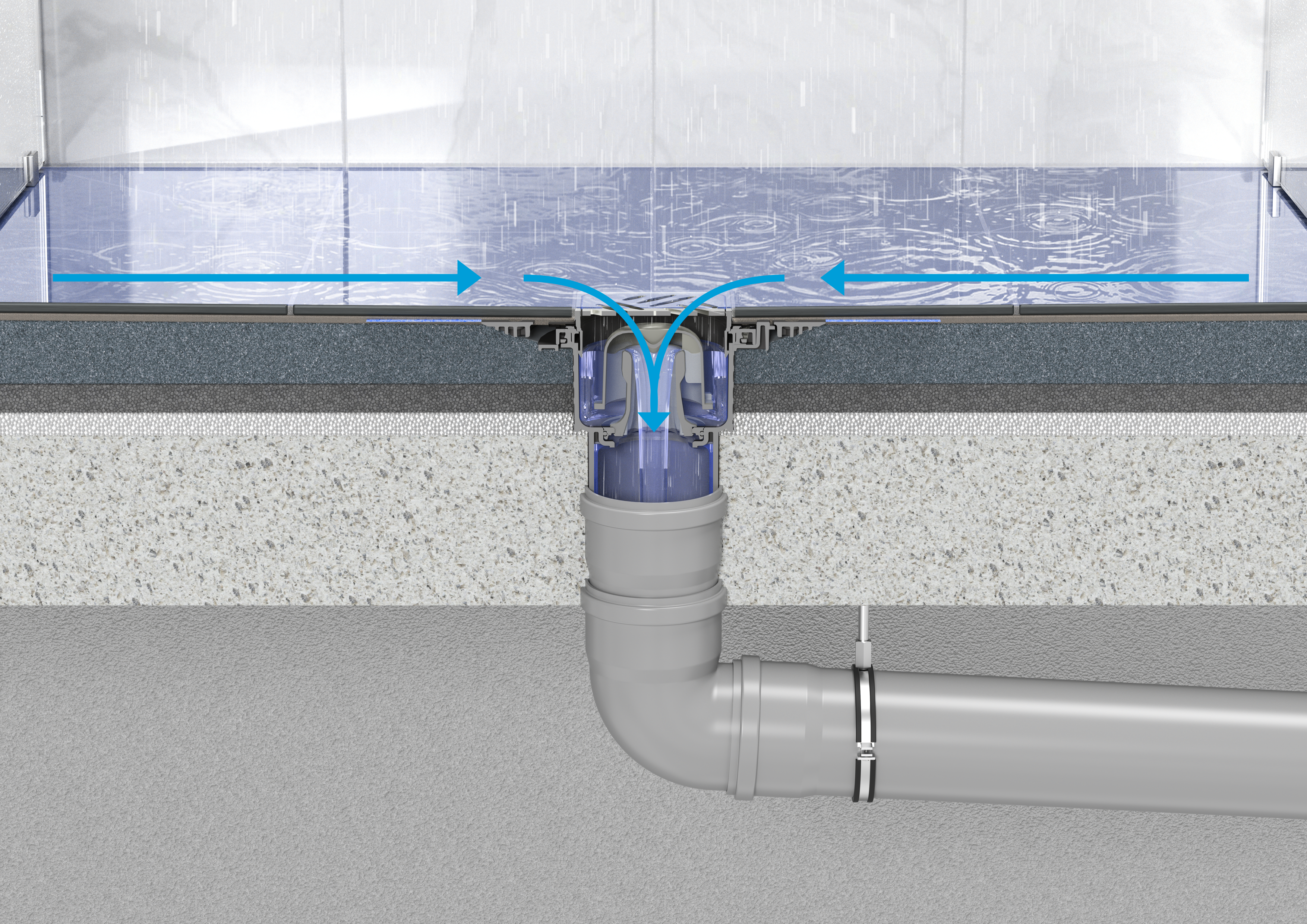 Water that flows down the drain in a shower