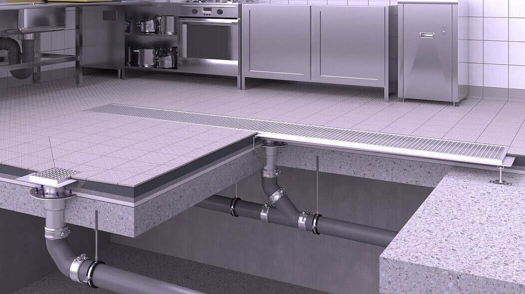 Installation guidelines for stainless steel drains in commercial kitchens