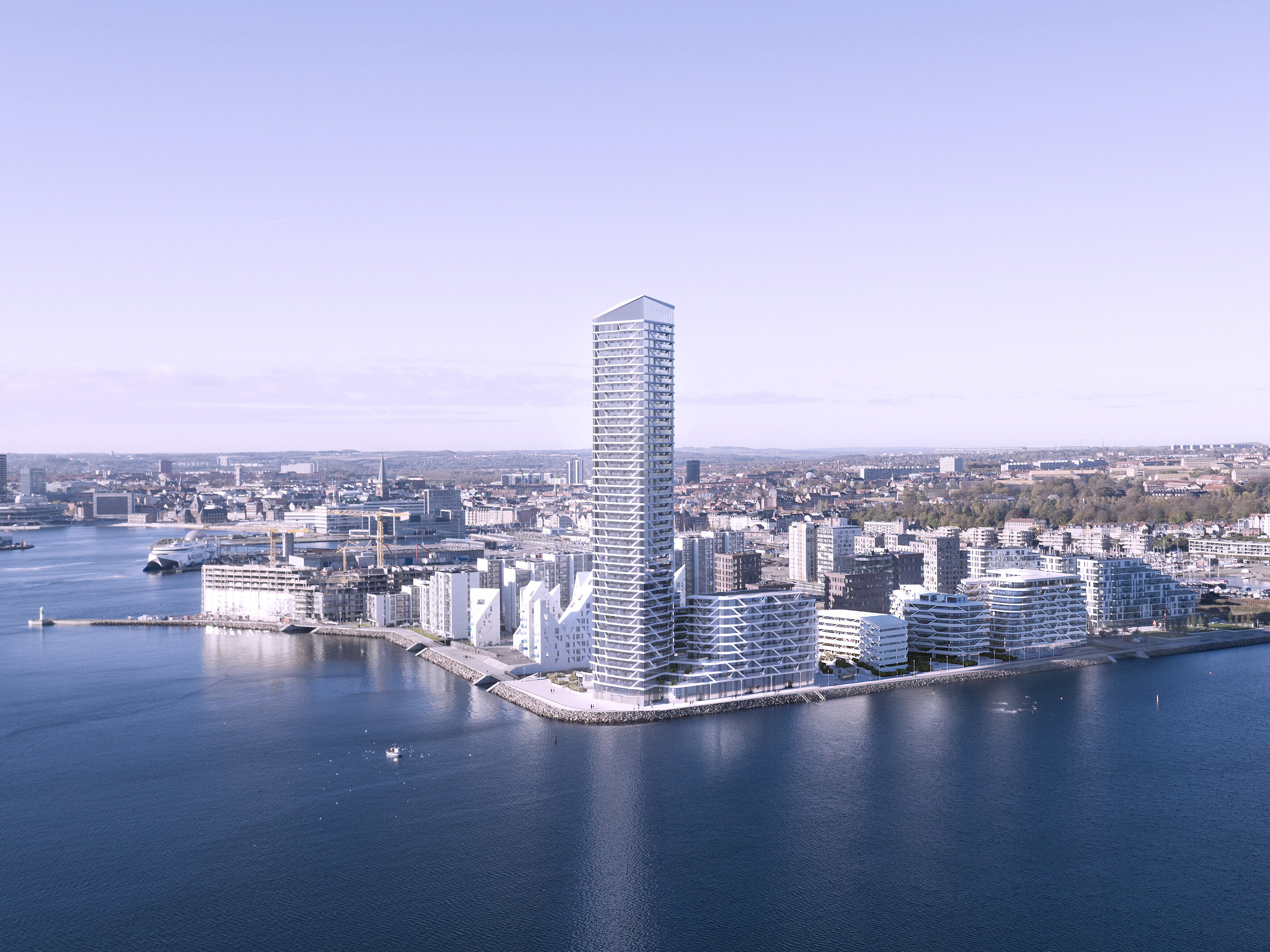 Fyrtårn i Aarhus ved kysten med udsigt over byen