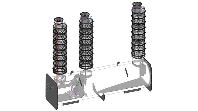 Technical drawing of a grease separator in a twin walled re-enforced pipe with a plant room, installed below ground level Technical drawing of a grease separator in a twin walled re-enforced pipe with a plant room, installed below ground level