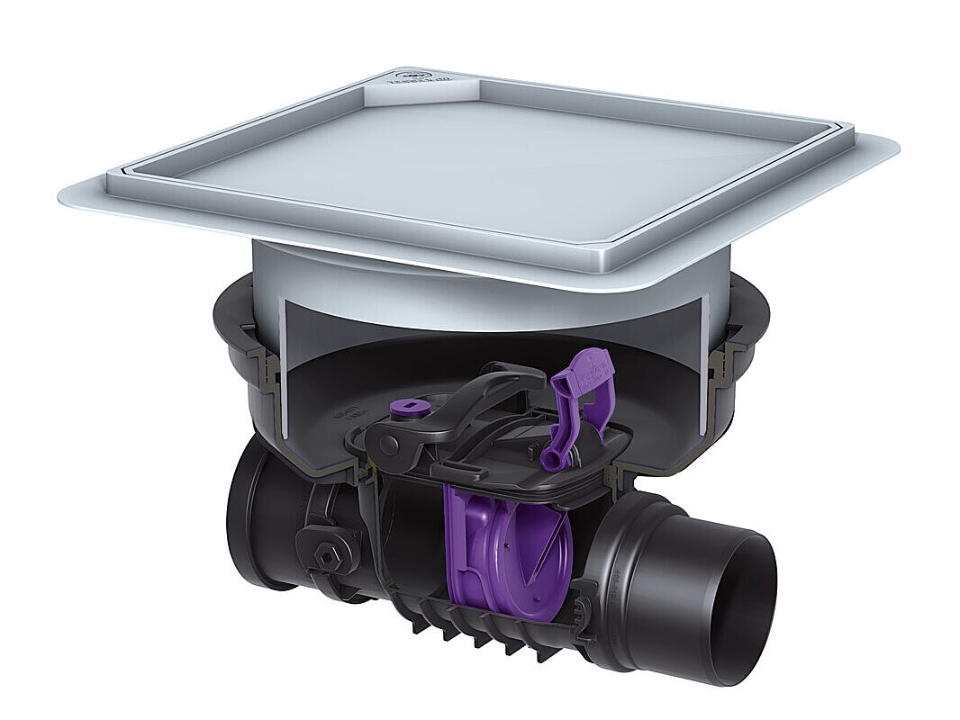 Staufix backwater valve for floor slab installation, with one flap