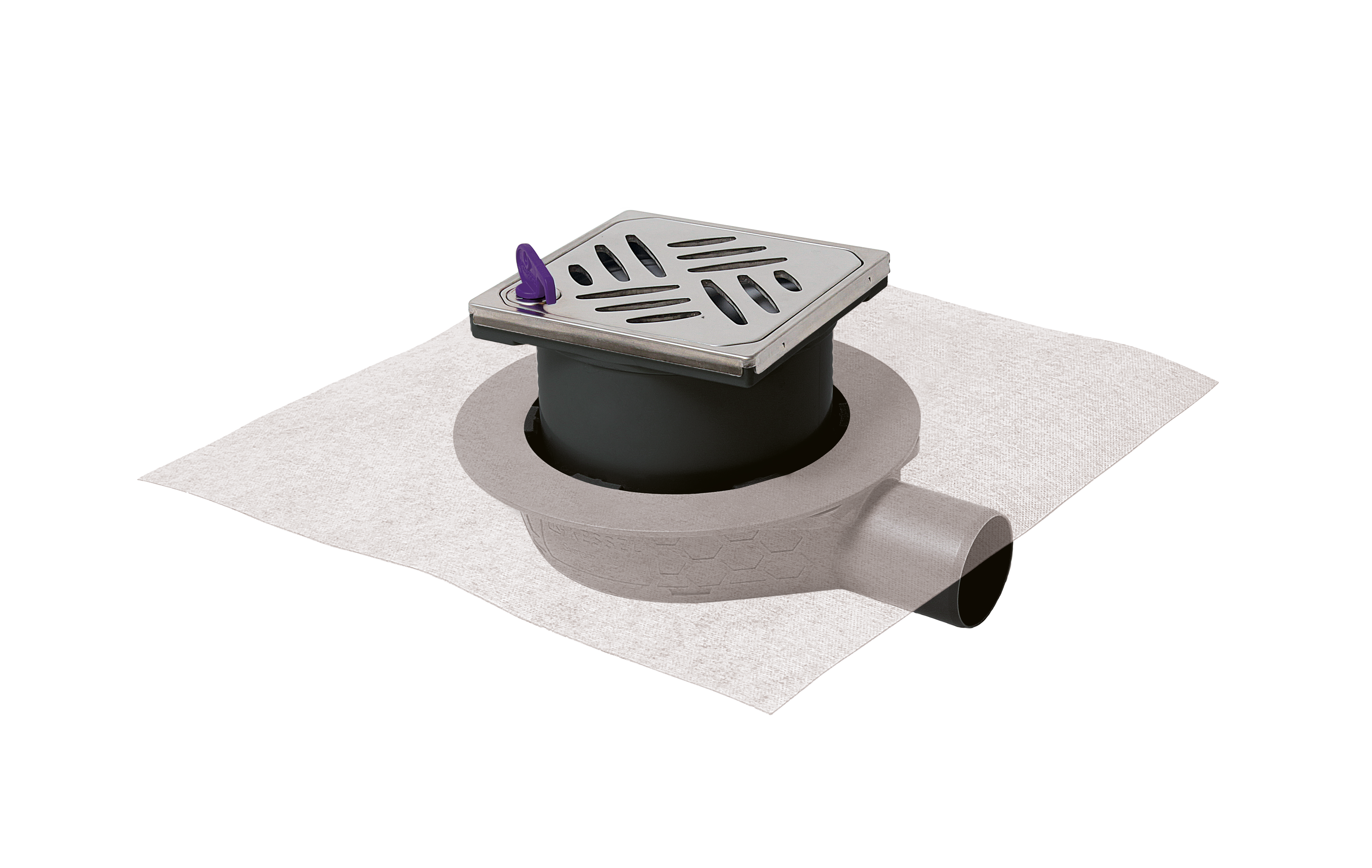 The Ultraflat 54 bathroom drain with a Kessel design cover and Lock & Lift locking system