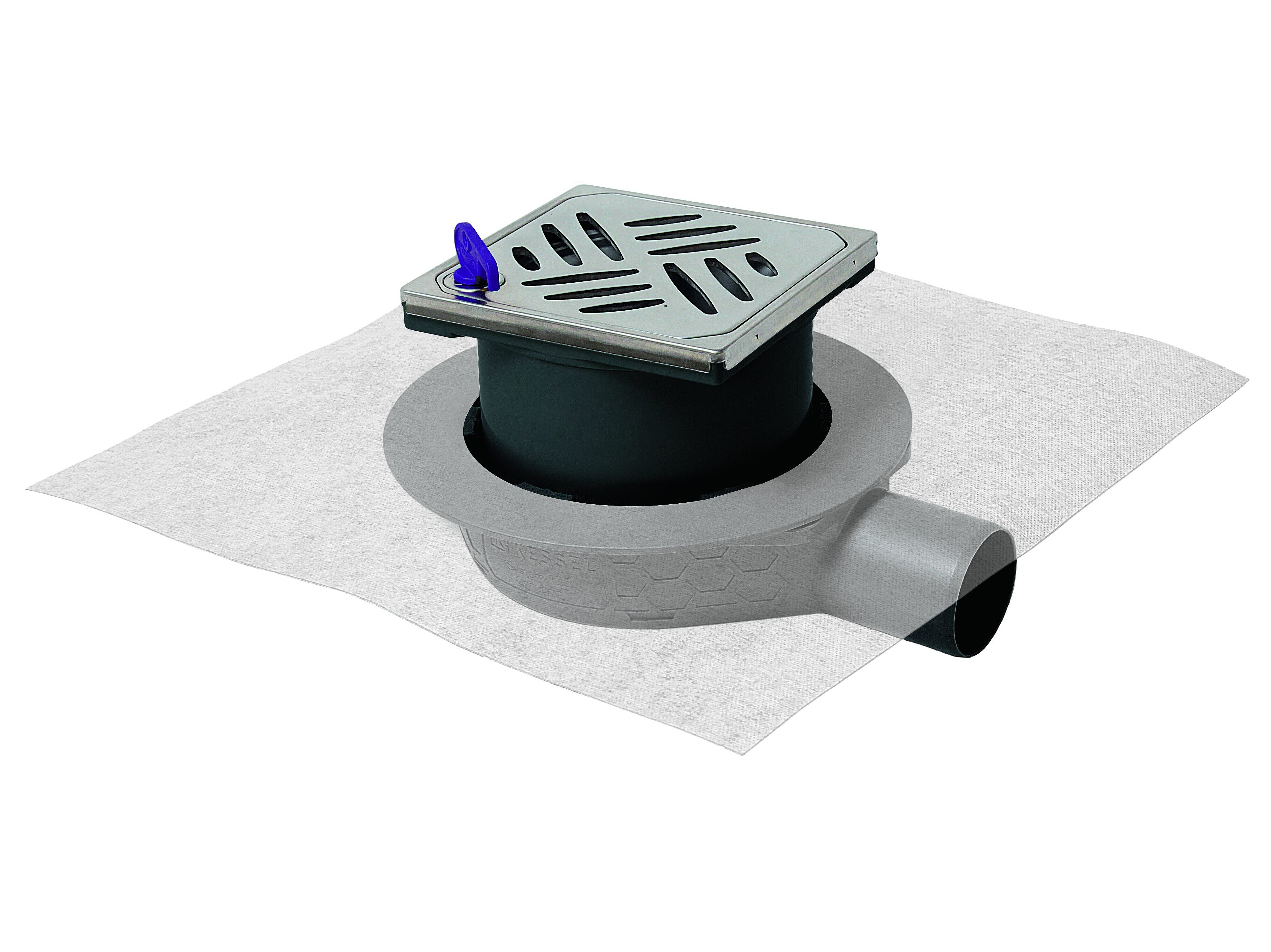 The Ultraflat 54 bathroom drain, DN 50, with a slotted cover, Lock & Lift locking system and Megastop