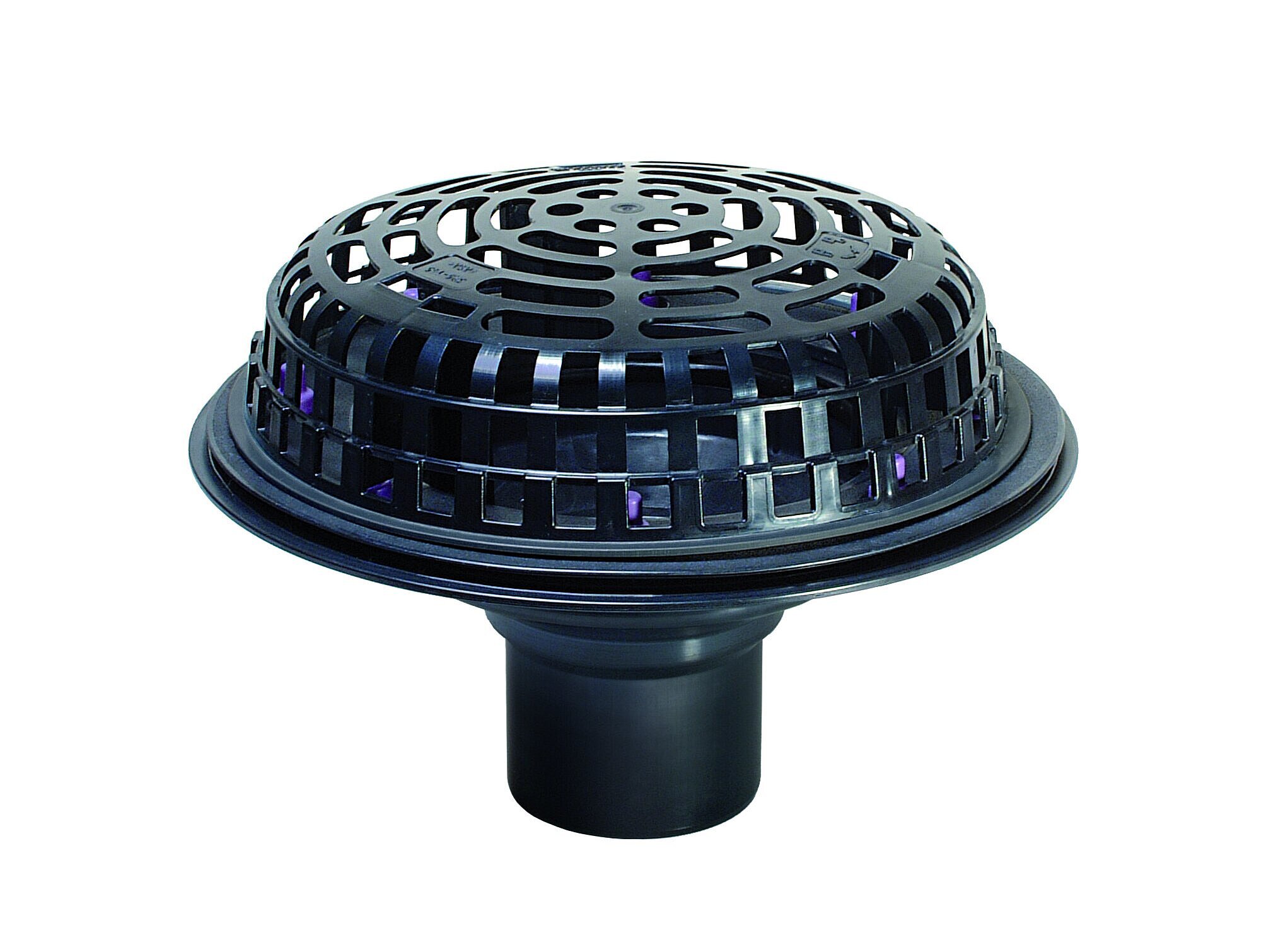 Ecoguss roof drain for flat roof surfaces available with and without heating
